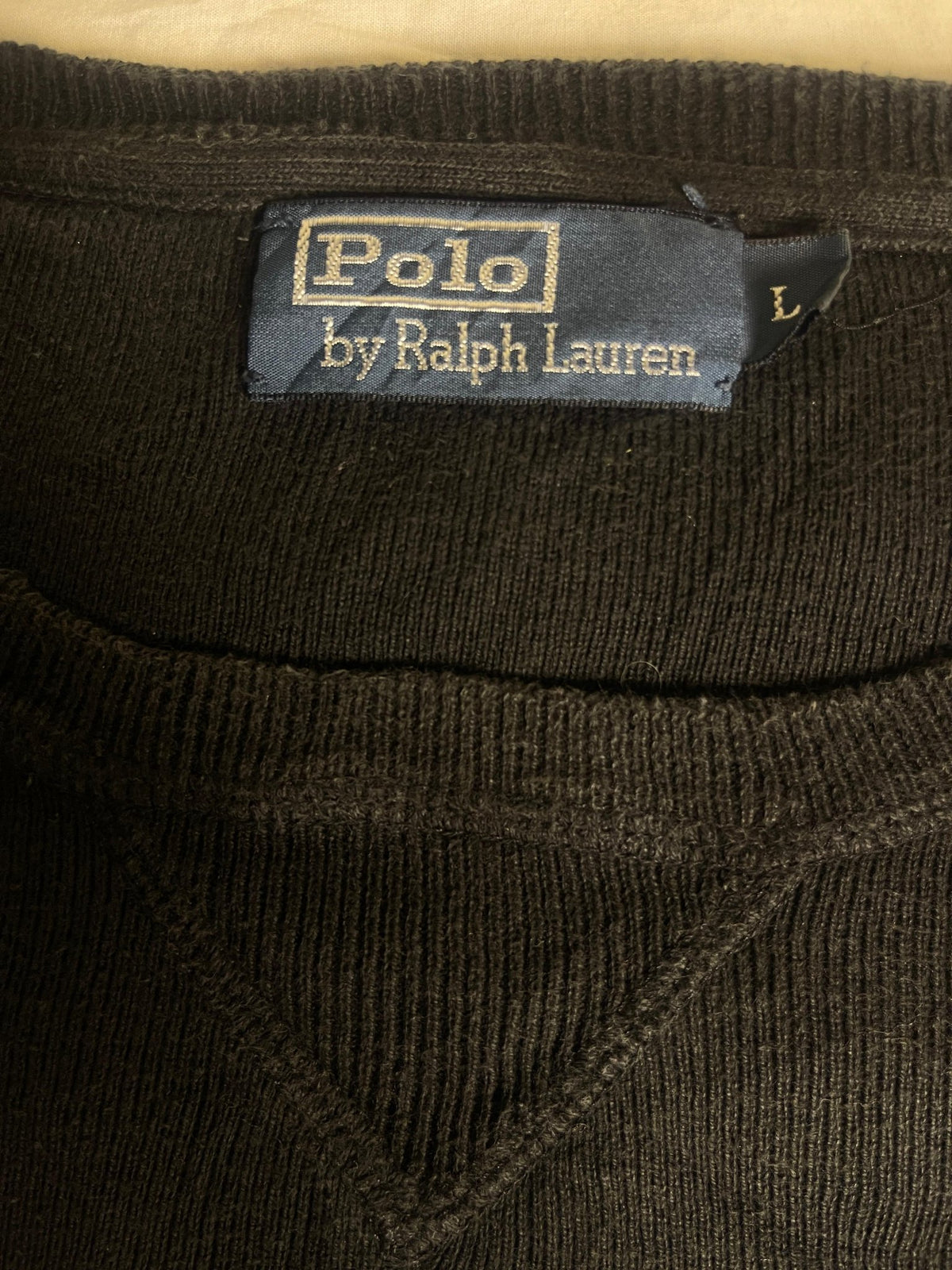 Authentic Polo by Ralph Lauren Ribbed Crewneck Sweater – Black with Purple Pony (Size Large) - Vint Drop