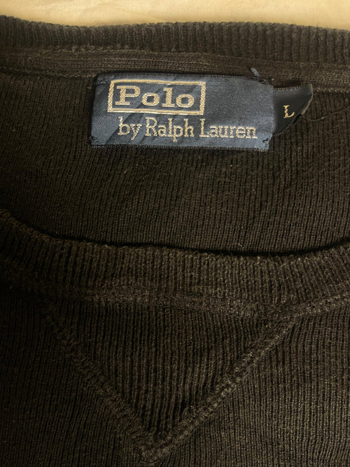 Authentic Polo by Ralph Lauren Ribbed Crewneck Sweater – Black with Purple Pony (Size Large) - Vint Drop