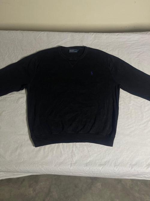 Authentic Polo by Ralph Lauren Ribbed Crewneck Sweater – Black with Purple Pony (Size Large) - Vint Drop