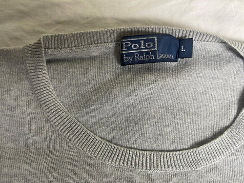 Authentic Polo by Ralph Lauren Ribbed Crewneck Sweater – Heather Grey with Navy Pony (Size Large) - Vint Drop