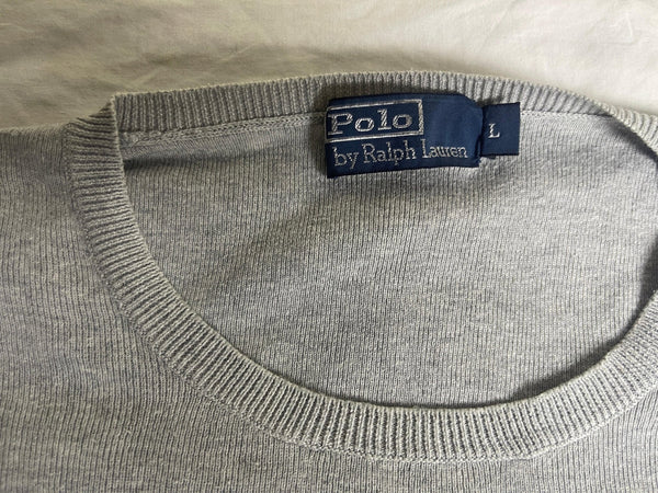 Authentic Polo by Ralph Lauren Ribbed Crewneck Sweater – Heather Grey with Navy Pony (Size Large)