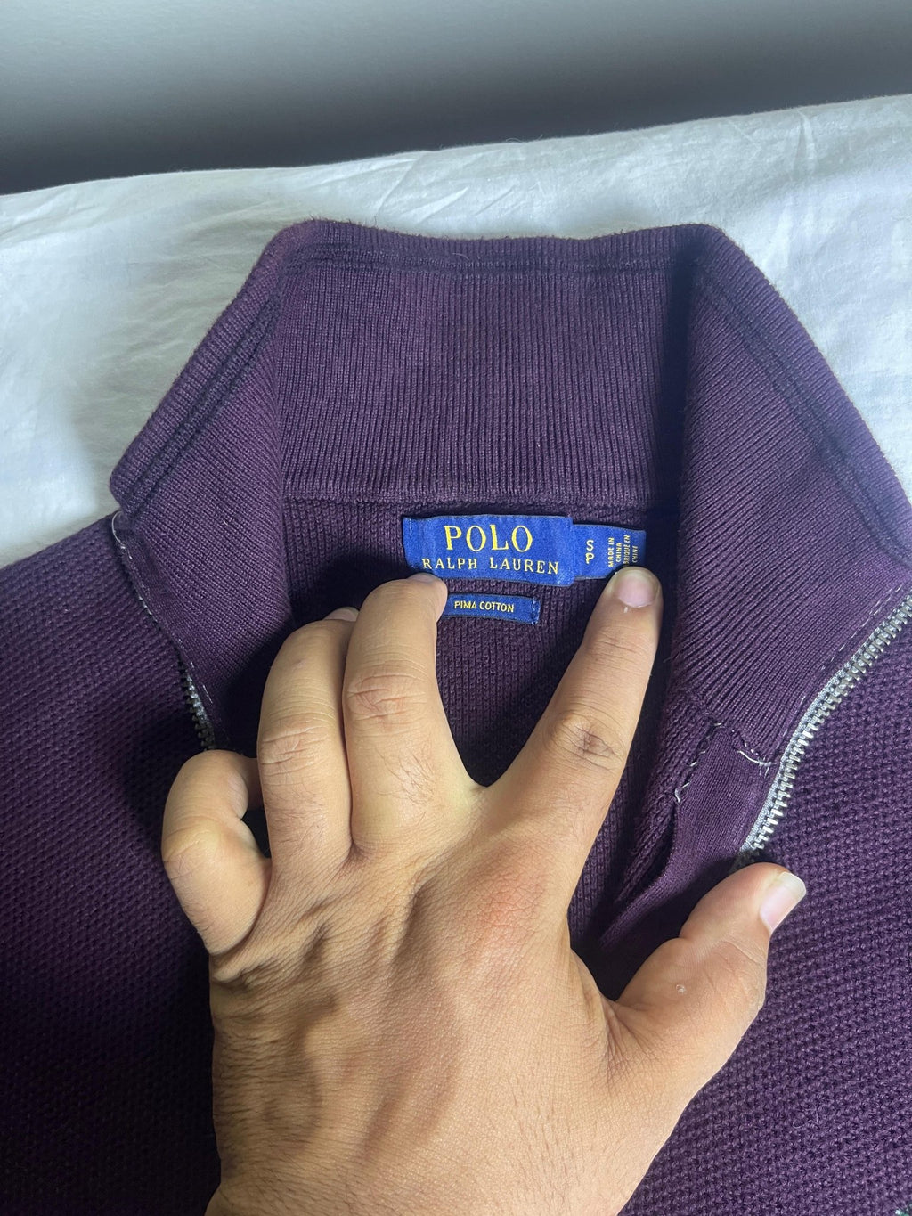 Authentic Polo Ralph Lauren 100% Pima Cotton Quarter-Zip Sweater – Dark Plum (Size Small) - Vint Drop