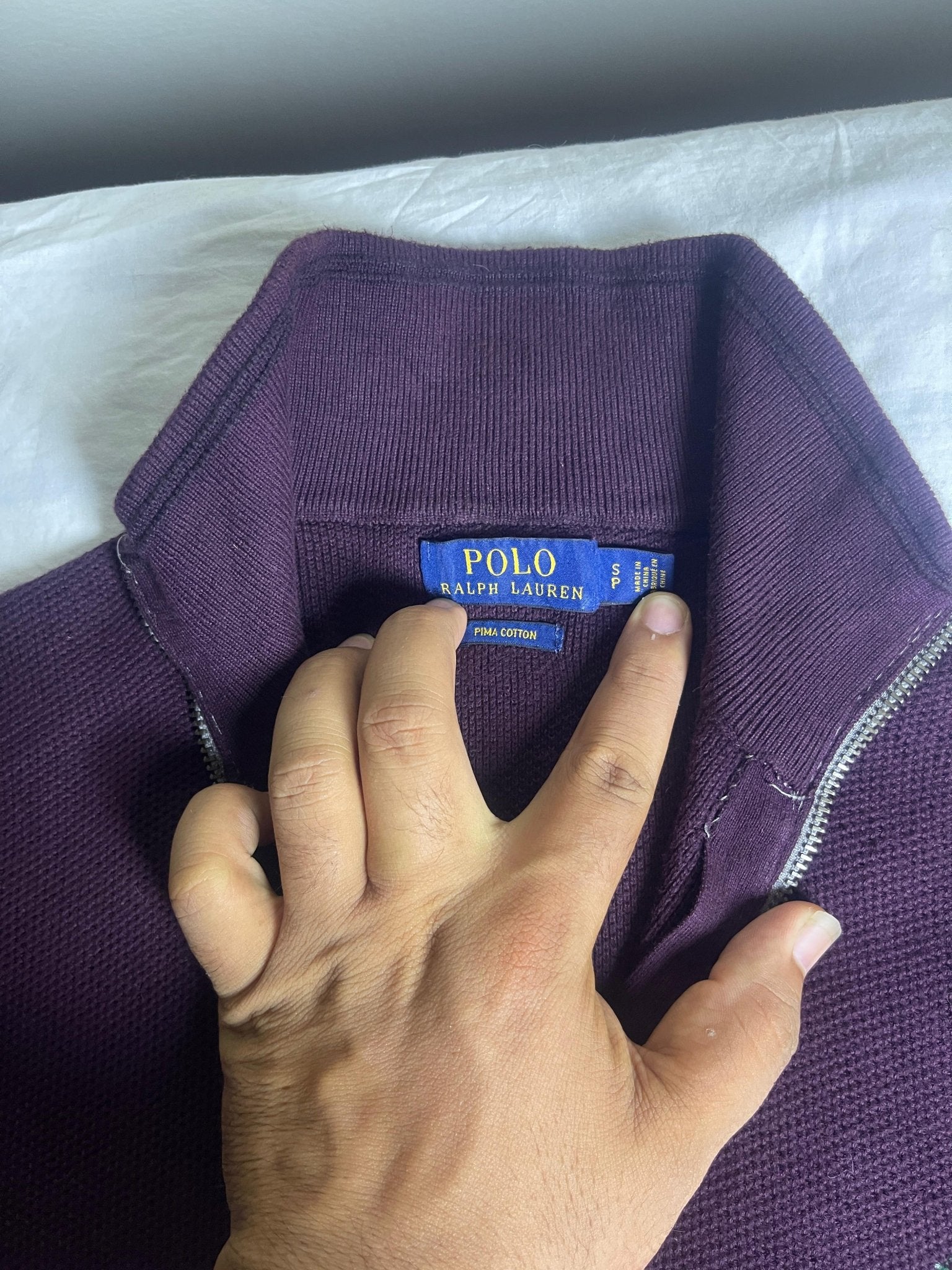 Authentic Polo Ralph Lauren 100% Pima Cotton Quarter-Zip Sweater – Dark Plum (Size Small) - Vint Drop