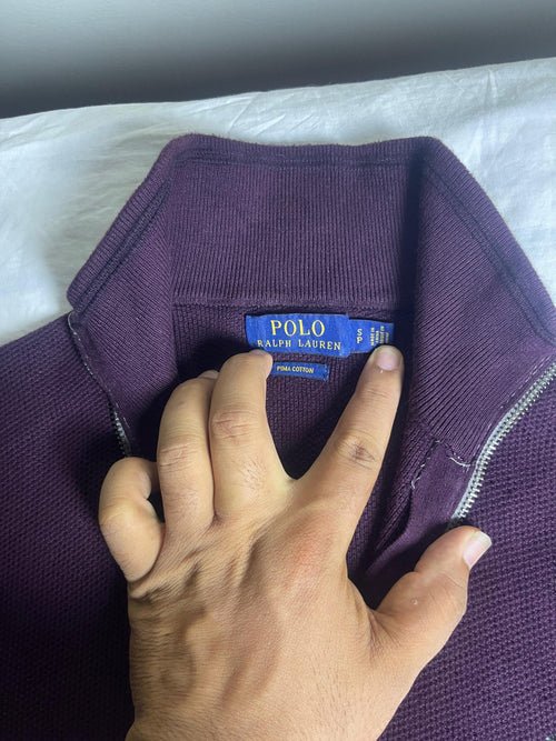 Authentic Polo Ralph Lauren 100% Pima Cotton Quarter-Zip Sweater – Dark Plum (Size Small) - Vint Drop