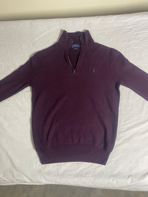 Authentic Polo Ralph Lauren 100% Pima Cotton Quarter-Zip Sweater – Dark Plum (Size Small) - Vint Drop