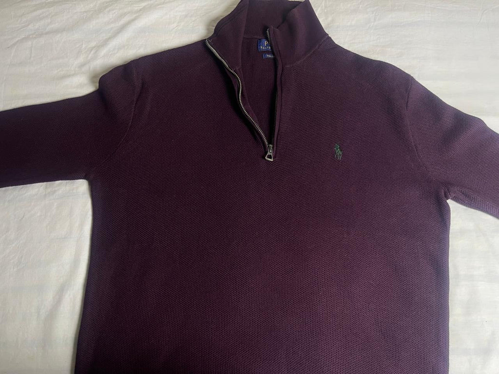 Authentic Polo Ralph Lauren 100% Pima Cotton Quarter-Zip Sweater – Dark Plum (Size Small) - Vint Drop