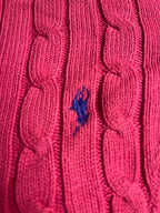 Authentic Polo Ralph Lauren Cable-Knit Cotton V-Neck Sweater – Vibrant Hot Pink (Size XS) - Vint Drop