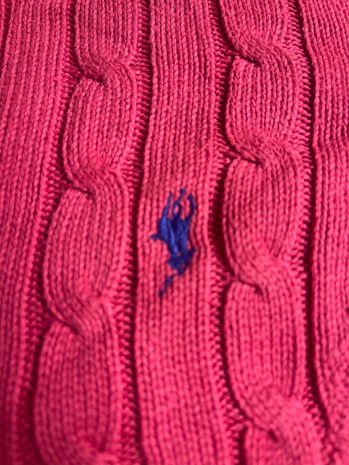 Authentic Polo Ralph Lauren Cable-Knit Cotton V-Neck Sweater – Vibrant Hot Pink (Size XS) - Vint Drop
