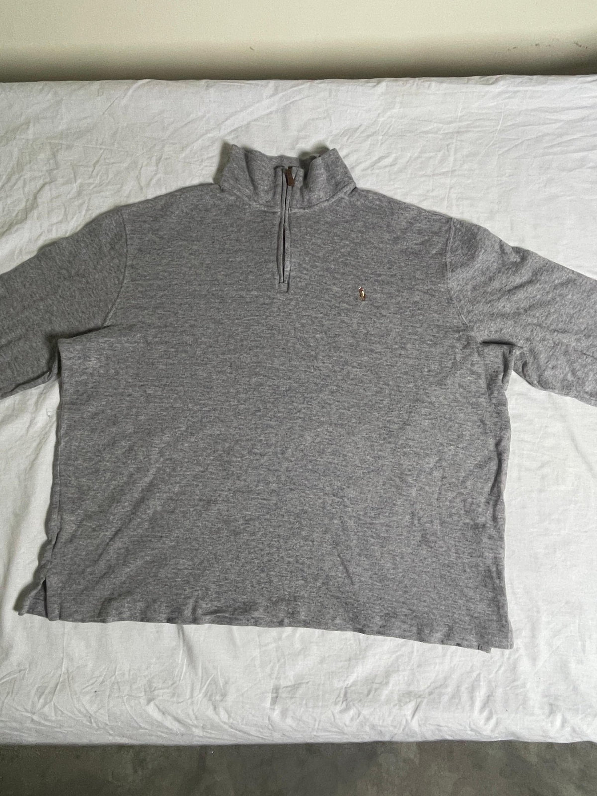 Authentic Polo Ralph Lauren Estate Rib Quarter-Zip Sweater – Heather Grey (Size Large) - Vint Drop
