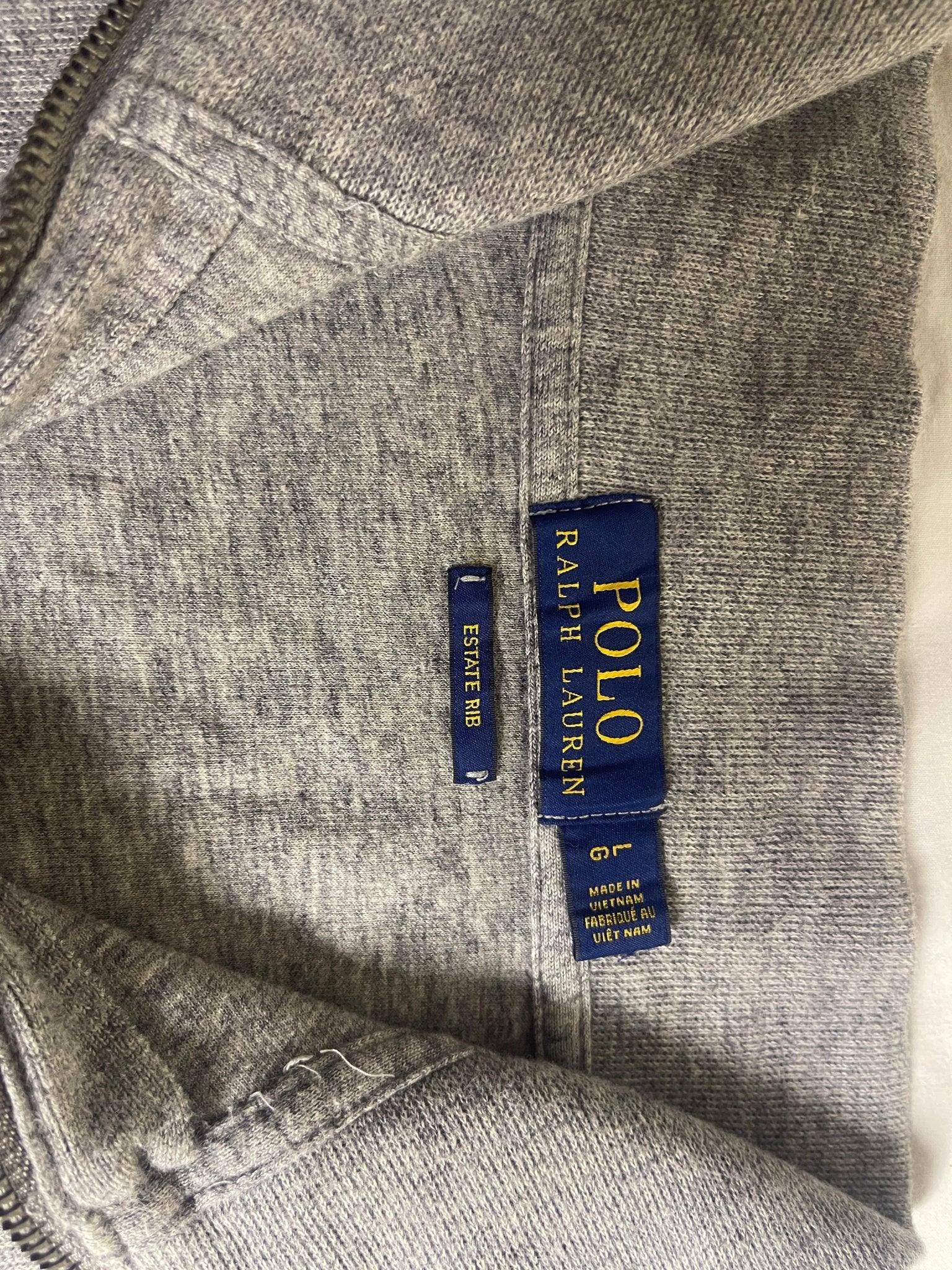 Authentic Polo Ralph Lauren Estate Rib Quarter-Zip Sweater – Heather Grey (Size Large) - Vint Drop