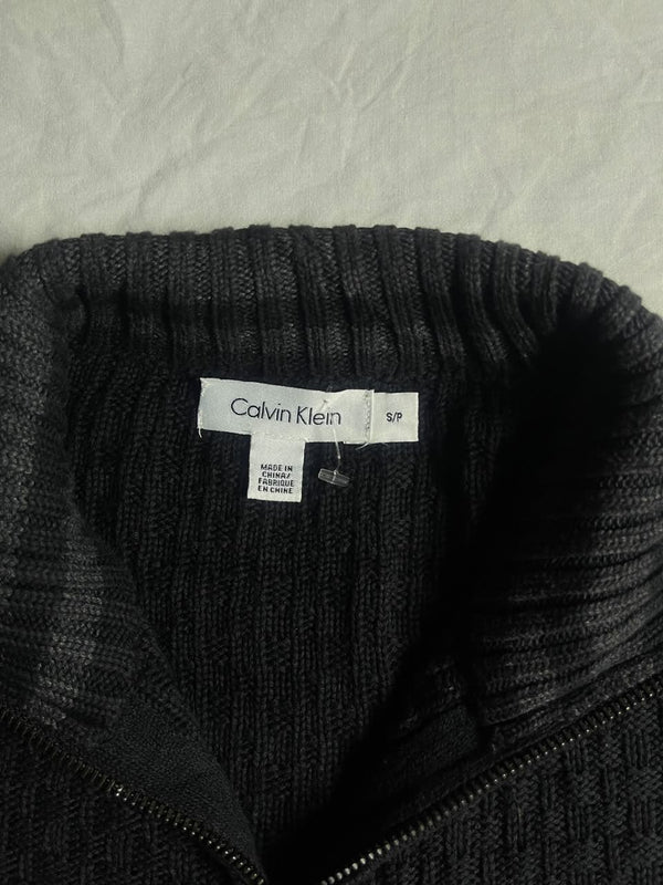 Calvin Klein Vintage Full-Zip Cable Knit Cardigan Sweater Black S