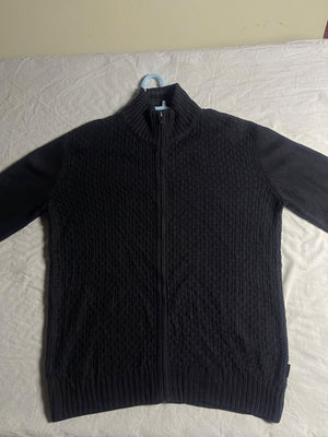 Calvin Klein Vintage Full-Zip Cable Knit Cardigan Sweater Black S - Vint Drop