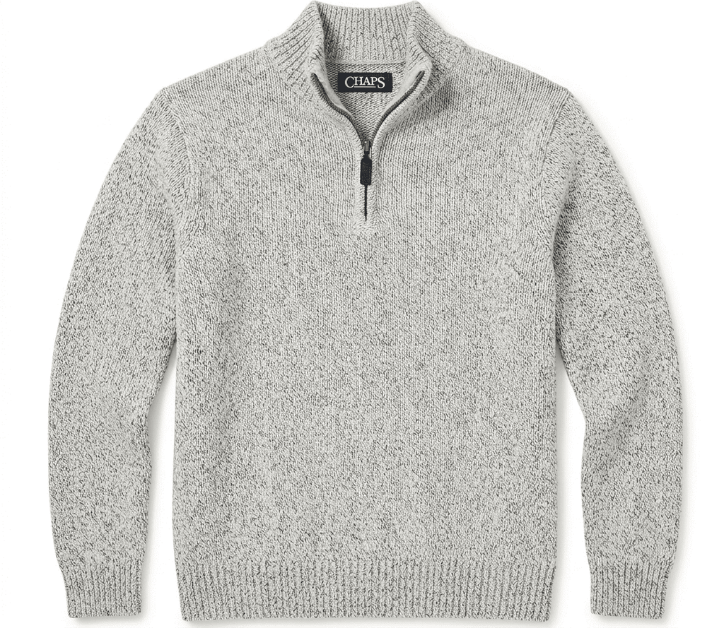 CHAPS Men's Quarter-Zip Knit Pullover Sweater – Heather Light Grey (Size L) - Vint Drop