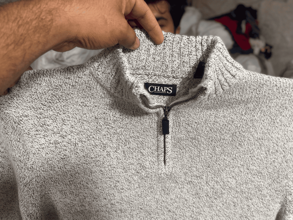CHAPS Men's Quarter-Zip Knit Pullover Sweater – Heather Light Grey (Size L) - Vint Drop
