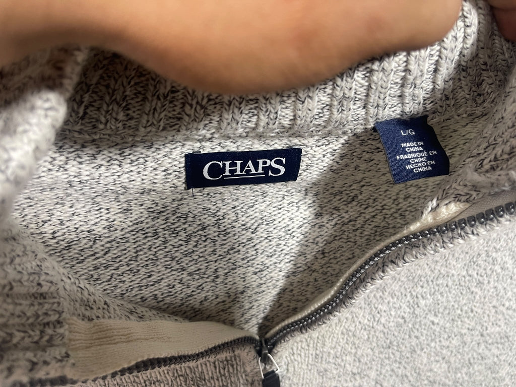 CHAPS Men's Quarter-Zip Knit Pullover Sweater – Heather Light Grey (Size L) - Vint Drop