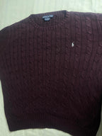 Men’s Premium Cable-Knit Crewneck Jumper – Burgundy / Maroon - Vint Drop