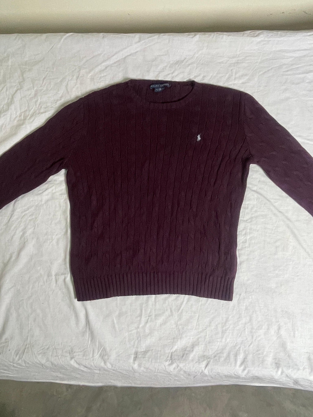 Men’s Premium Cable-Knit Crewneck Jumper – Burgundy / Maroon - Vint Drop