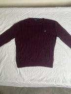 Men’s Premium Cable-Knit Crewneck Jumper – Burgundy / Maroon - Vint Drop