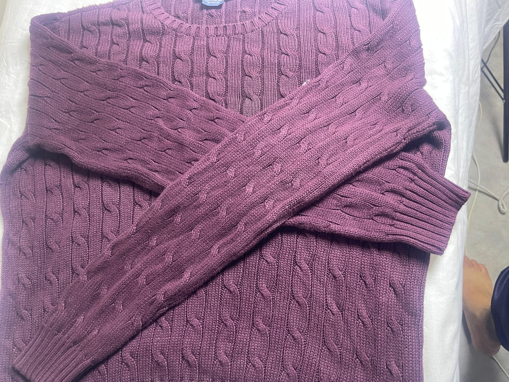 Men’s Premium Cable-Knit Crewneck Jumper – Burgundy / Maroon - Vint Drop