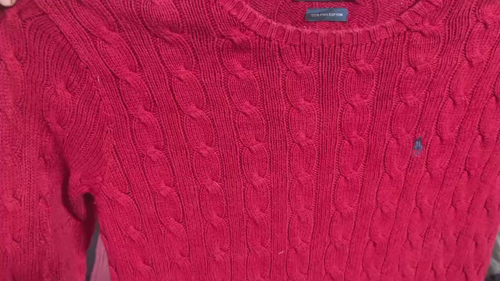 Vintage Polo Ralph Lauren Red Cable-Knit Crewneck Sweater - Size L