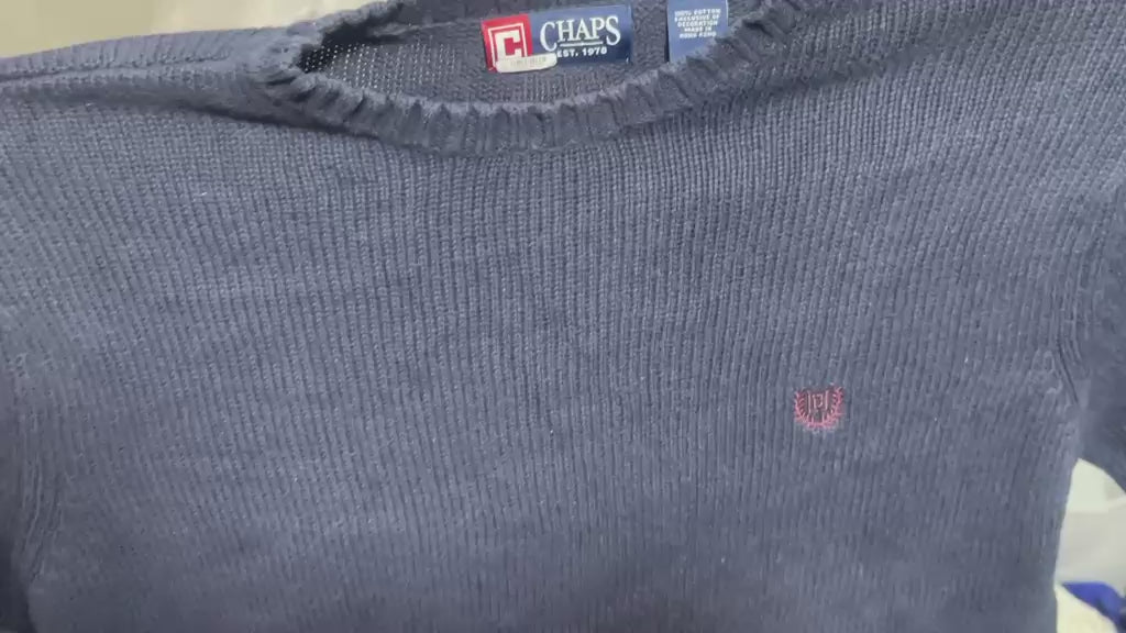 Vintage Chaps Ralph Lauren Navy Blue Heavy Knit Crewneck Sweater (Large)