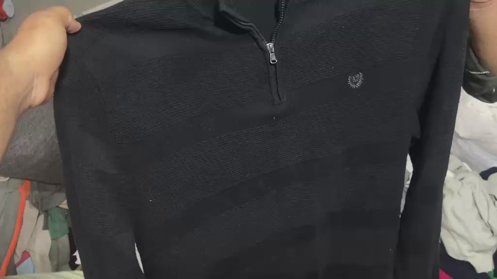 Vintage Chaps Ralph Lauren Quarter-Zip Sweater - Black Textured Knit Jumper (XL)