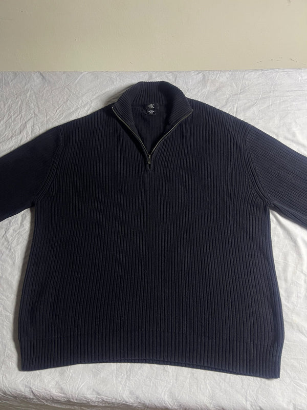 Vintage Calvin Klein Black Ribbed Quarter-Zip Sweater - Size XXL