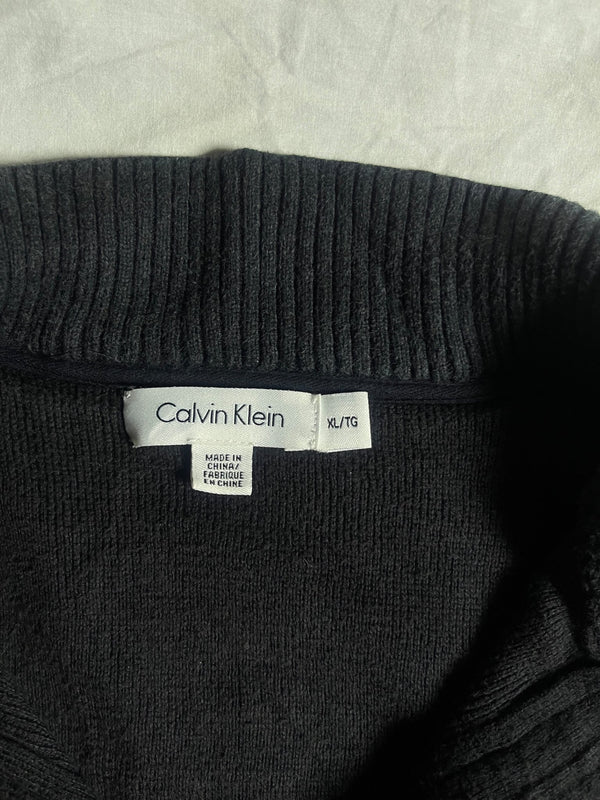 Vintage Calvin Klein Black Sleeve-Logo Quarter-Zip Knit Jumper