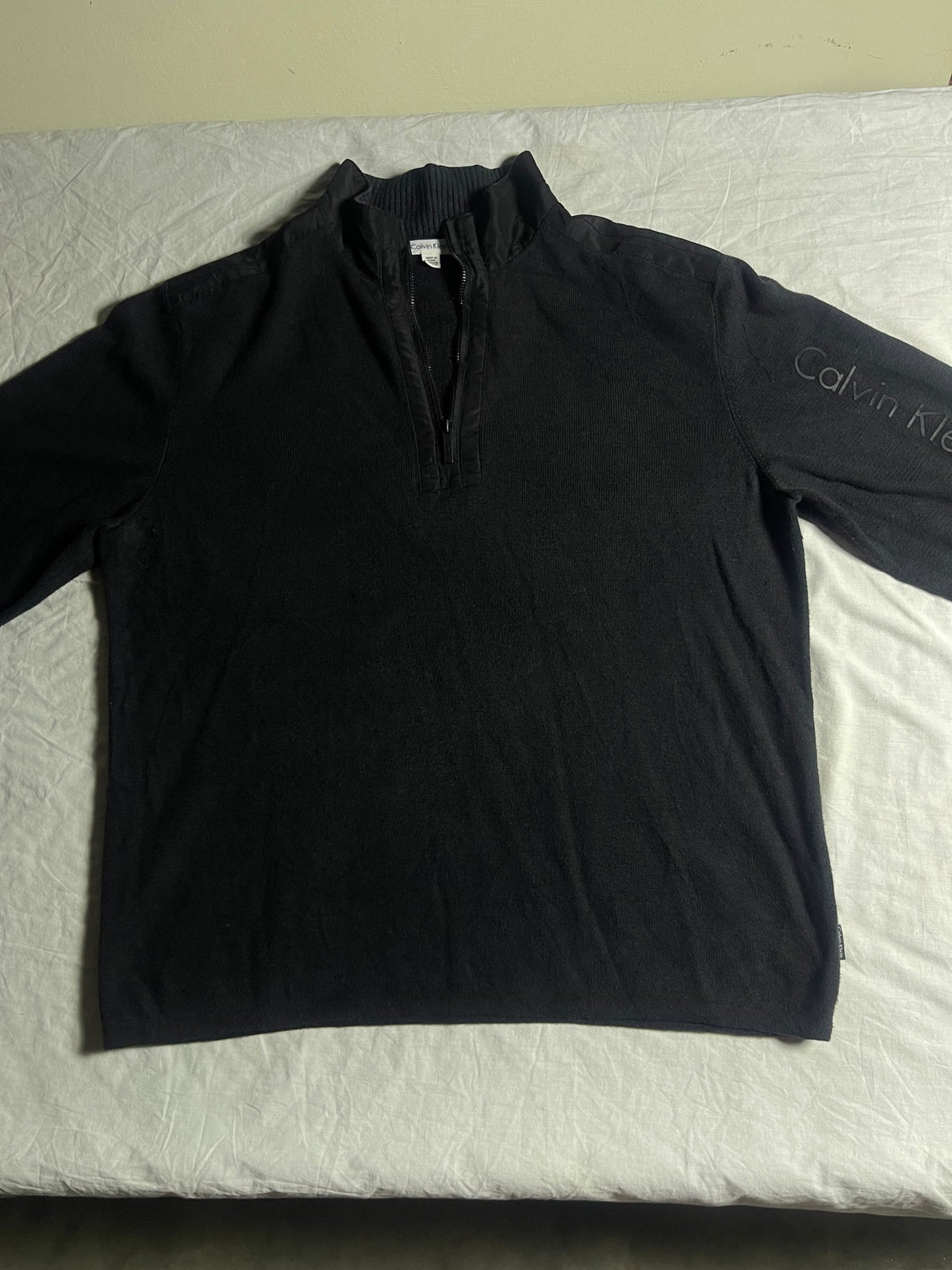 Vintage Calvin Klein Black Sleeve-Logo Quarter-Zip Knit Jumper - Vint Drop