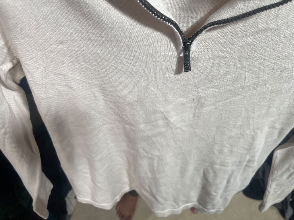 Vintage Calvin Klein Jeans Quarter-Zip Knit Sweater - Cream / Off-White (Size L) - Vint Drop