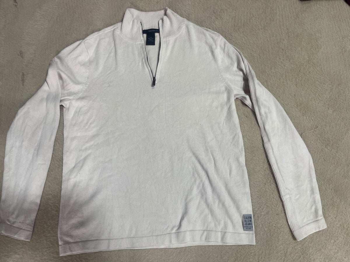 Vintage Calvin Klein Jeans Quarter-Zip Knit Sweater - Cream / Off-White (Size L) - Vint Drop
