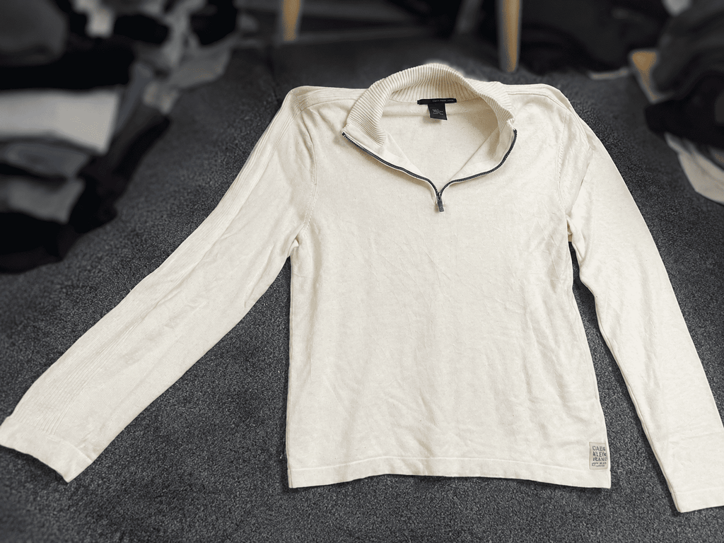Vintage Calvin Klein Jeans Quarter-Zip Knit Sweater - Cream / Off-White (Size L) - Vint Drop