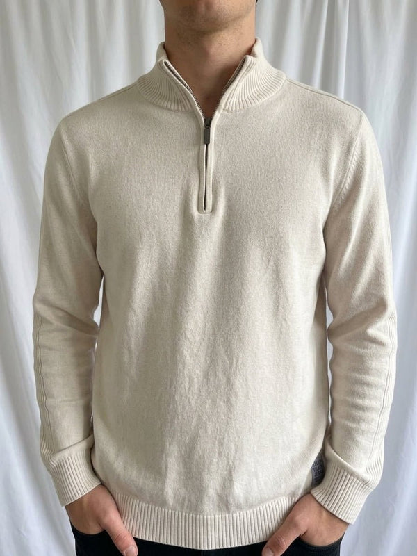 Vintage Calvin Klein Jeans Quarter-Zip Knit Sweater - Cream / Off-White (Size L)