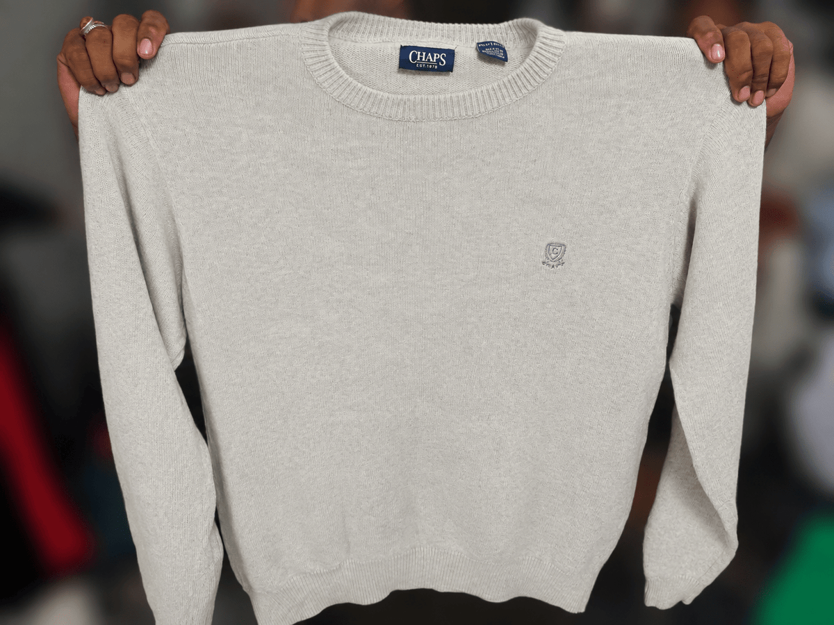 Vintage CHAPS Knit Crewneck Sweater – Light Grey - Vint Drop