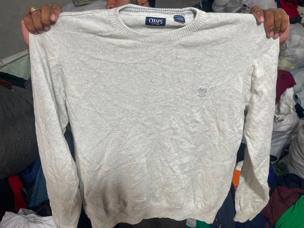 Vintage CHAPS Knit Crewneck Sweater – Light Grey - Vint Drop