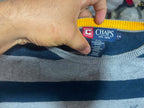 Vintage Chaps Navy & Grey Striped Knit Crewneck Sweater - Size L - Vint Drop