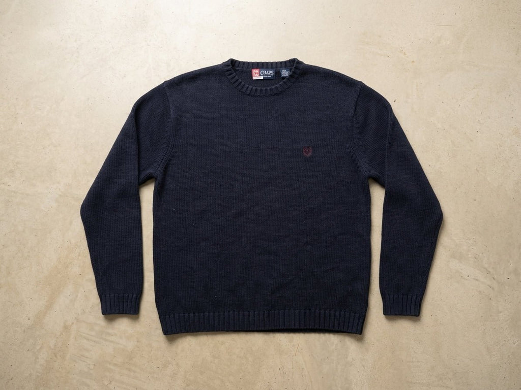 Vintage Chaps Ralph Lauren Navy Blue Heavy Knit Crewneck Sweater (Large) - Vint Drop
