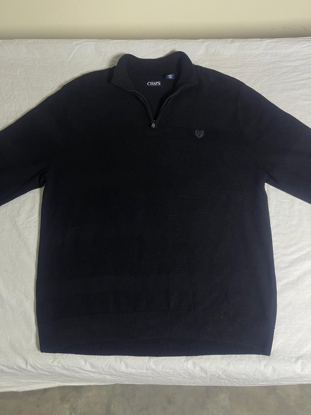 Vintage Chaps Ralph Lauren Quarter-Zip Sweater - Black Textured Knit Jumper (XL) - Vint Drop