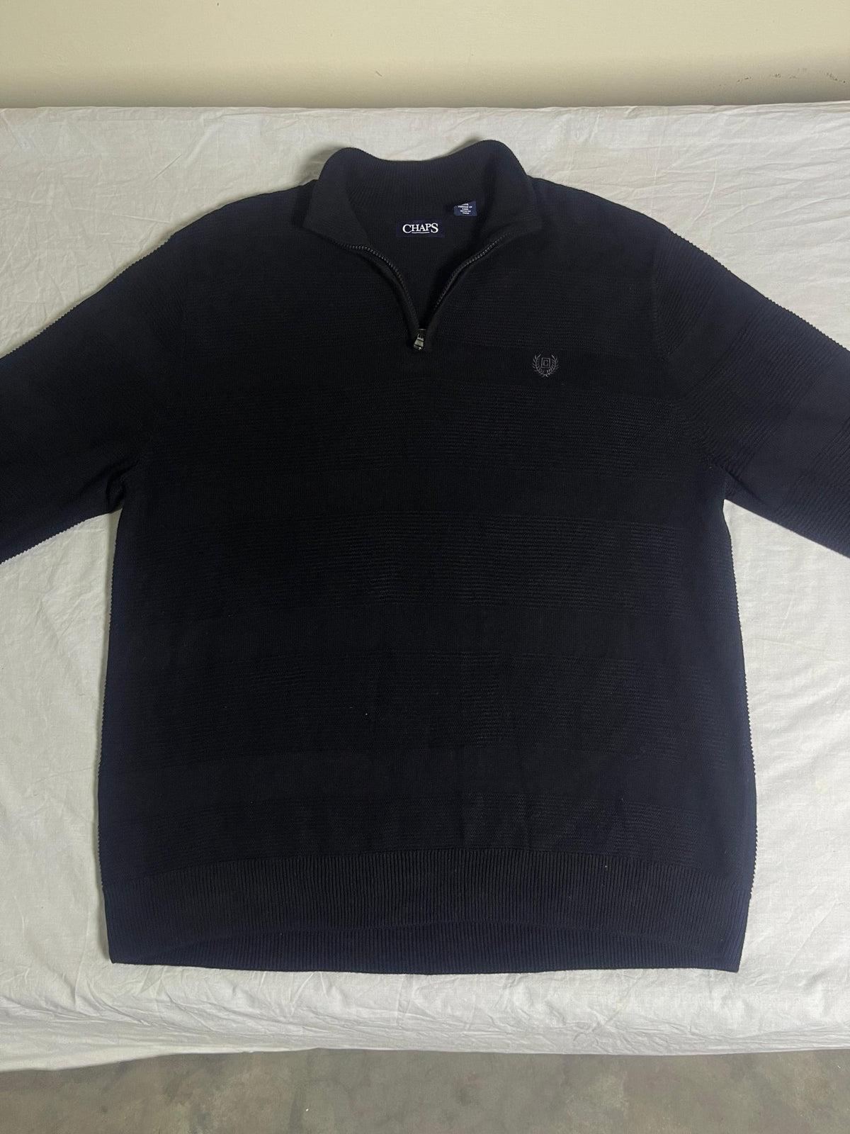 Vintage Chaps Ralph Lauren Quarter-Zip Sweater - Black Textured Knit Jumper (XL) - Vint Drop