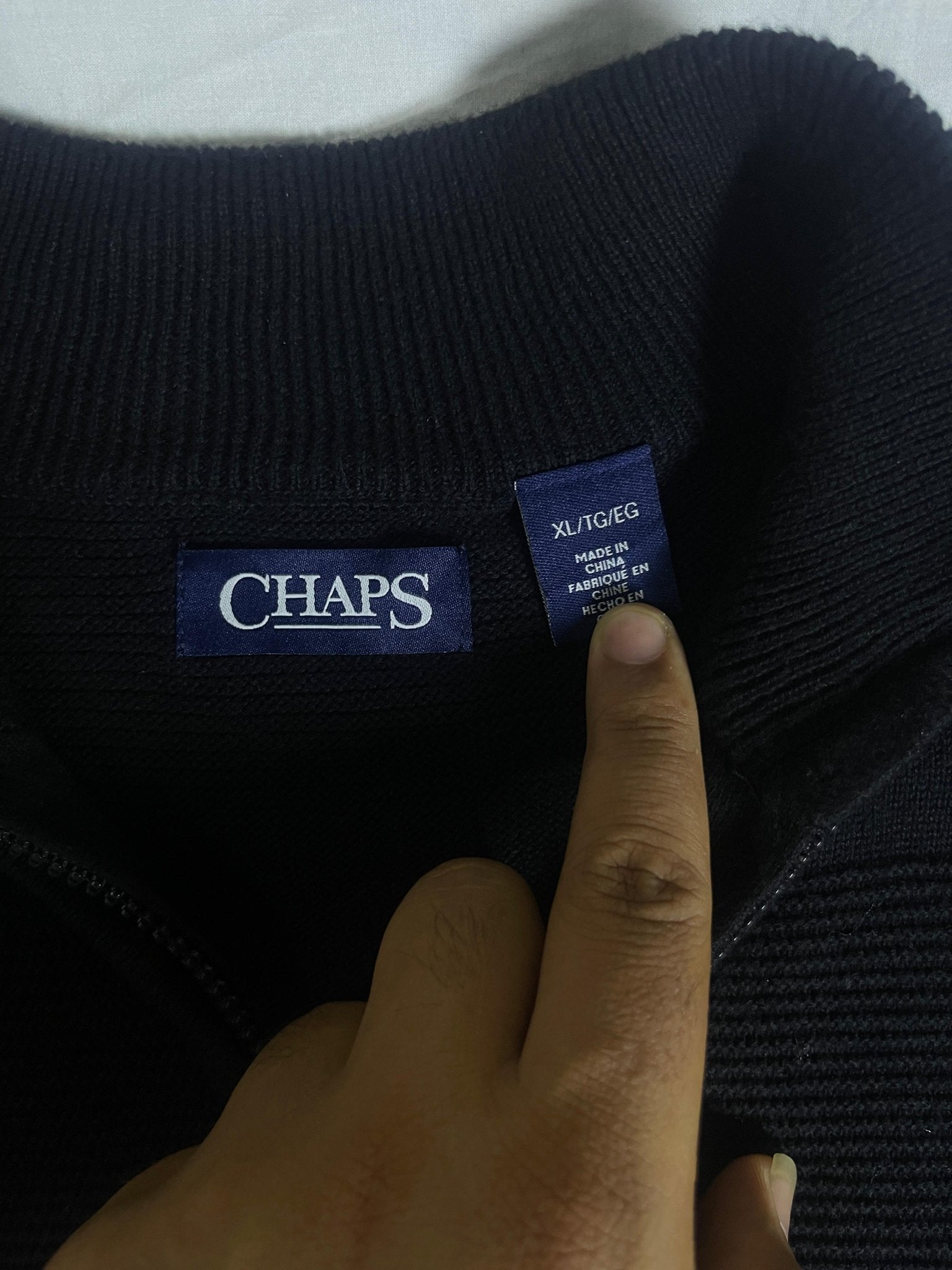 Vintage Chaps Ralph Lauren Quarter-Zip Sweater - Black Textured Knit Jumper (XL) - Vint Drop