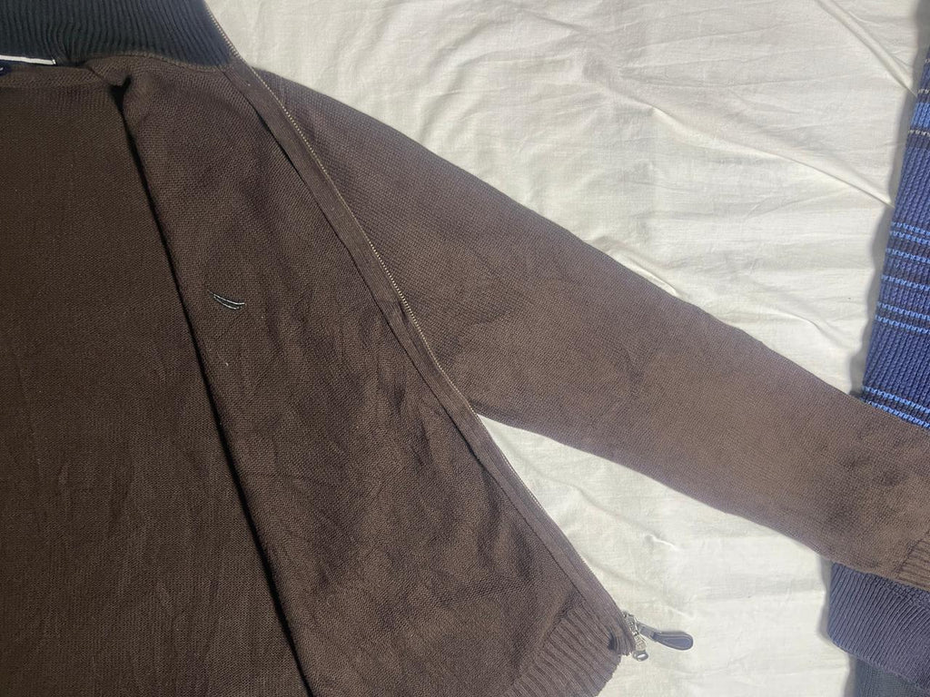 Vintage Nautica Full-Zip Knit Cardigan Sweater - Dark Brown (Size M) - Vint Drop