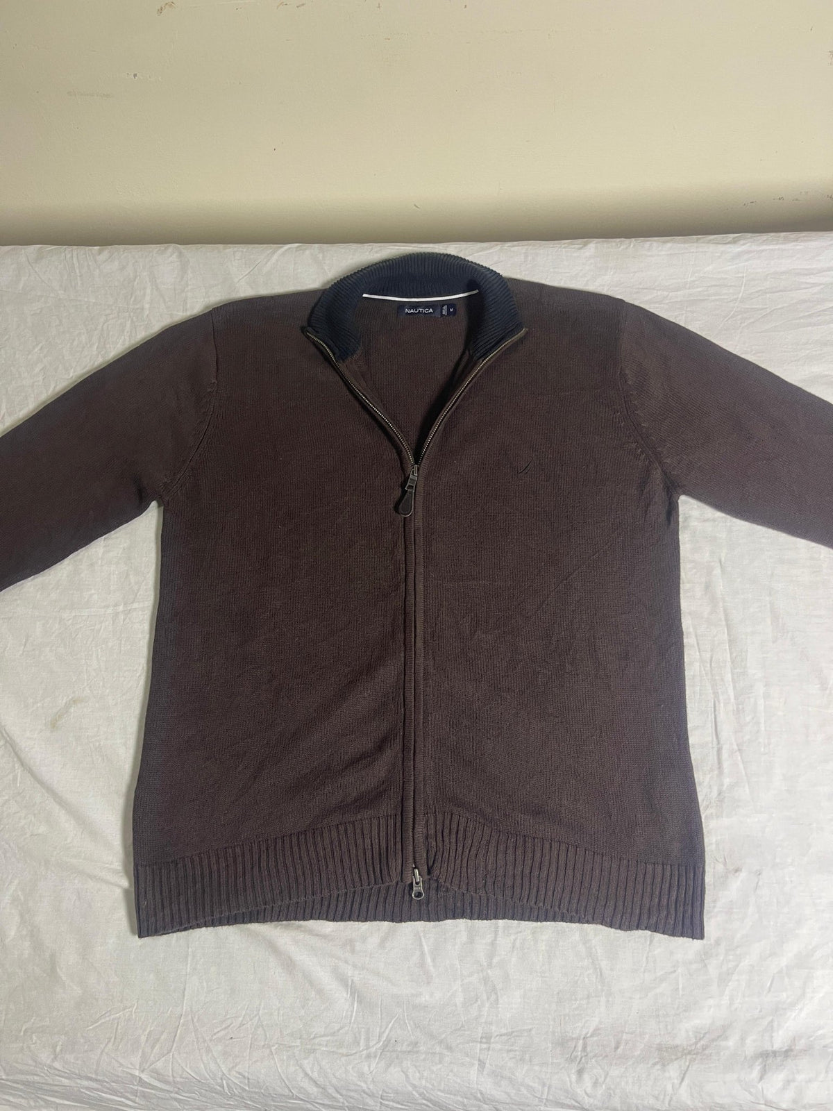 Vintage Nautica Full-Zip Knit Cardigan Sweater - Dark Brown (Size M) - Vint Drop
