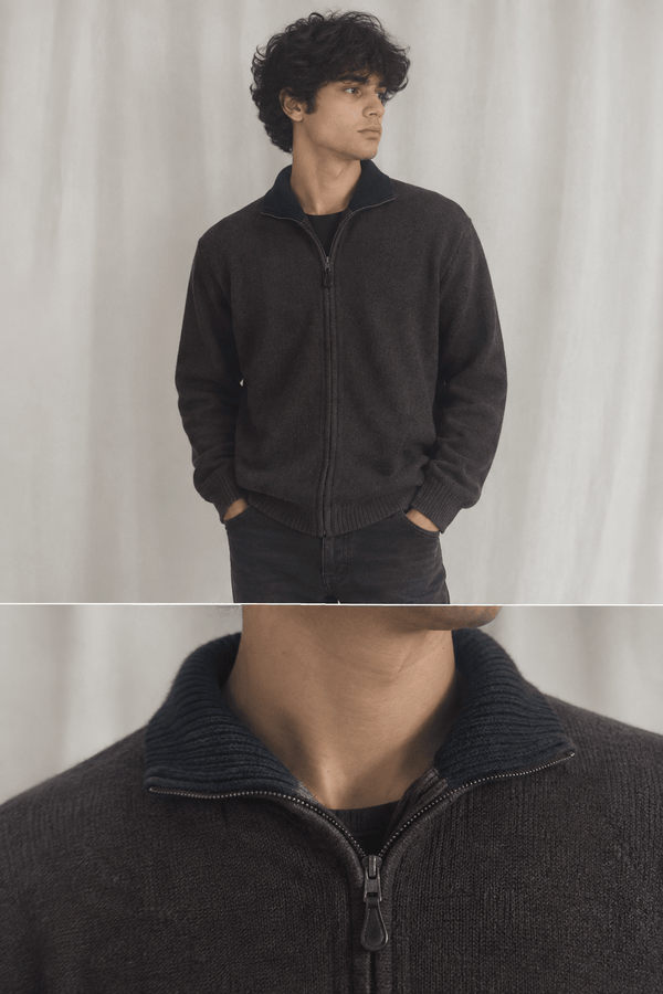 Vintage Nautica Full-Zip Knit Cardigan Sweater - Dark Brown (Size M)