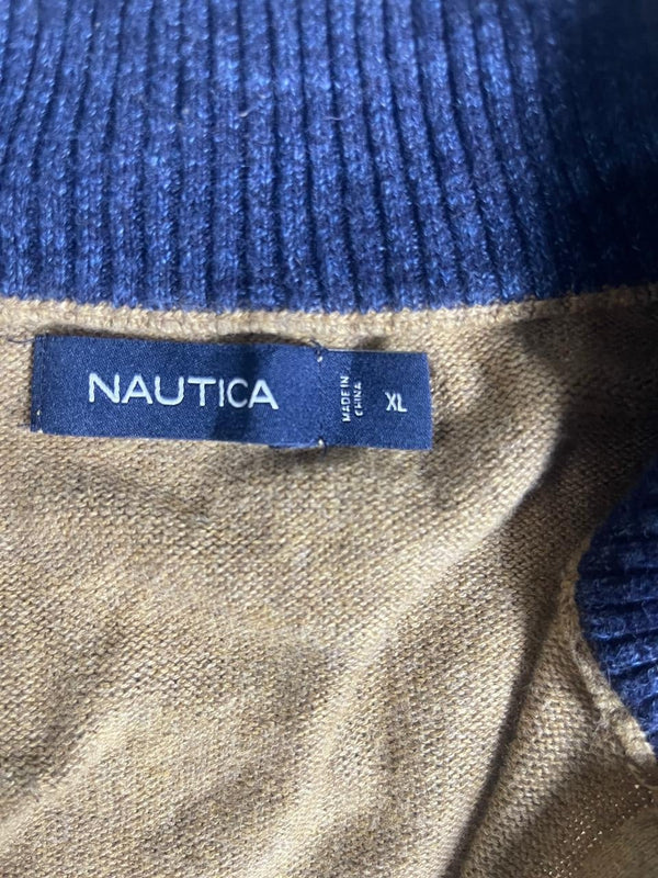 Vintage Nautica Quarter Zip Knit Sweater - Beige / Tan (XL)