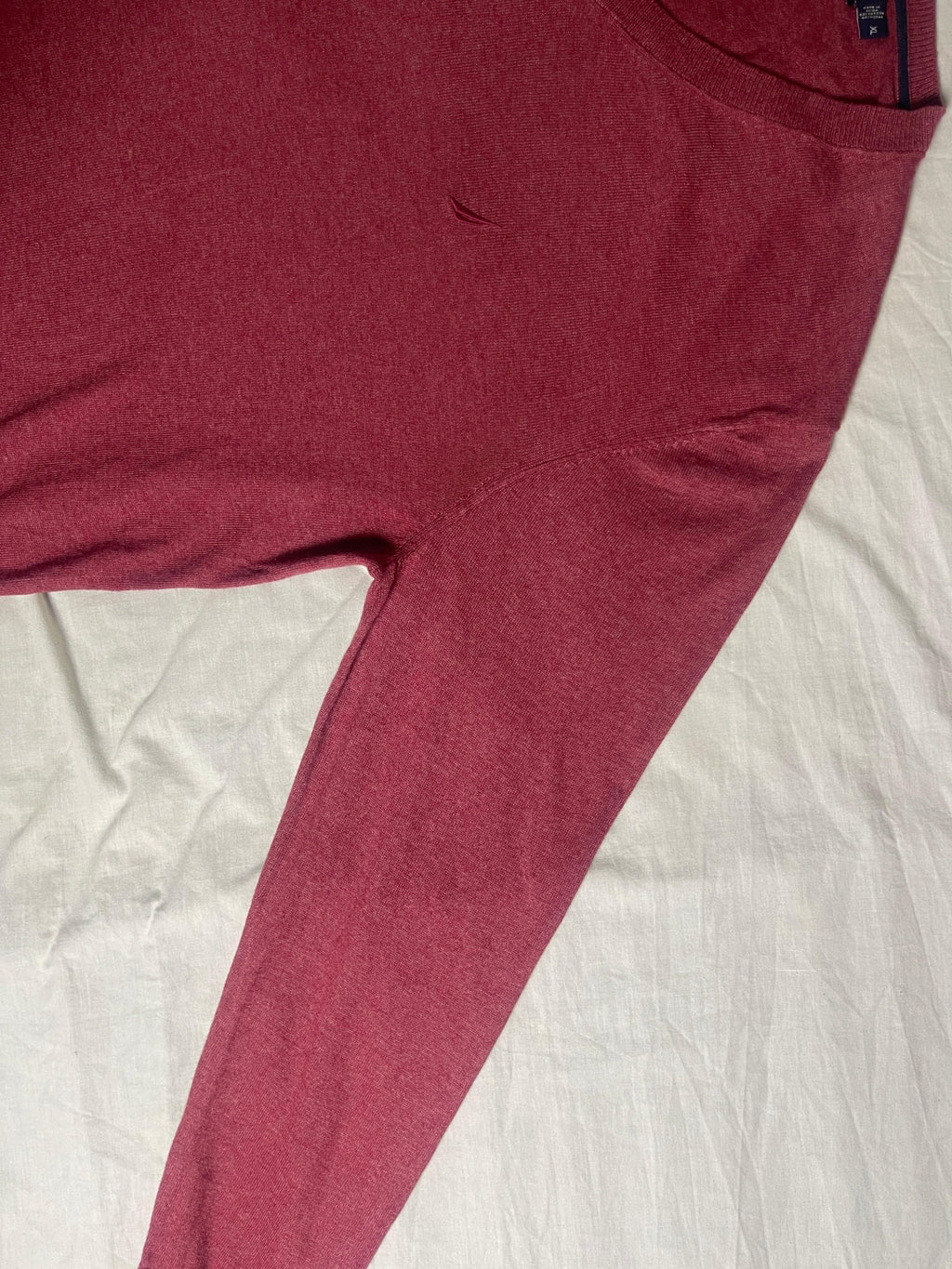 Vintage Nautica V-Neck Knit Jumper - Maroon / Heathered Red (Size XL) - Vint Drop