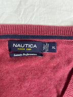 Vintage Nautica V-Neck Knit Jumper - Maroon / Heathered Red (Size XL) - Vint Drop