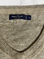 Vintage Nautica V-Neck Knit Jumper - Oatmeal Beige (Size XL) - Vint Drop