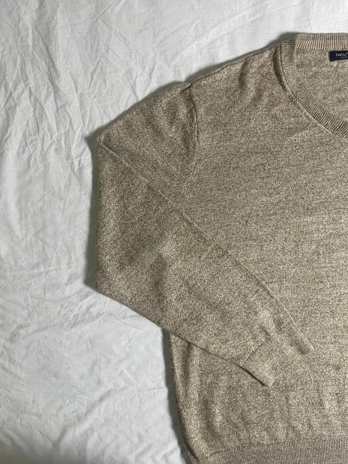 Vintage Nautica V-Neck Knit Jumper - Oatmeal Beige (Size XL) - Vint Drop