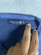 Vintage Nautica V-Neck Knit Jumper - Slate Blue (Size L) - Vint Drop