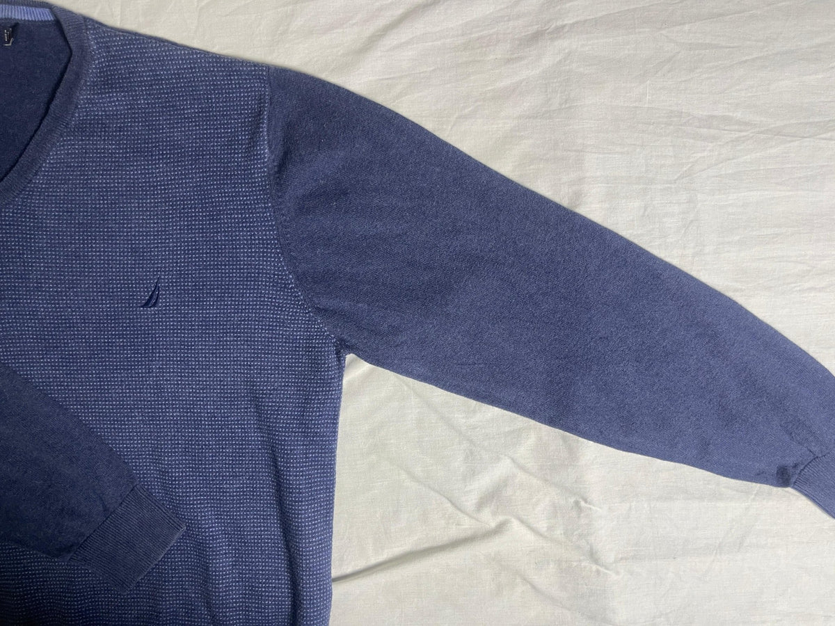 Vintage Nautica V-Neck Knit Jumper - Slate Blue (Size L) - Vint Drop